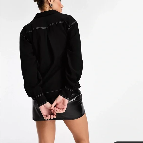 ASOS Y.A.S Contrast Stitch Wrap Shirt In Black - Picture 4 of 8